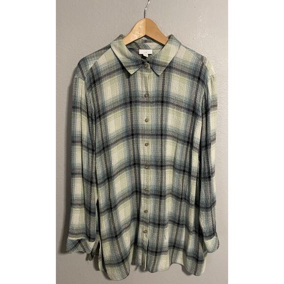 J Jill Womens Top Size 2X Blue Plaid Rayon Stretch Button Up Modern Capsule - Picture 1 of 7